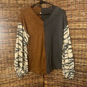 My Story Grey and Tan Zebra Sweater